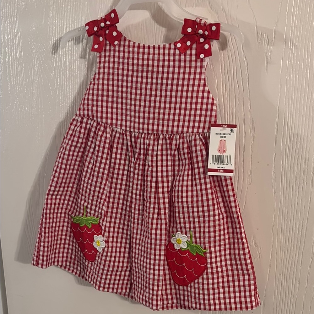 Red Checkered Dress with Strawberry Design